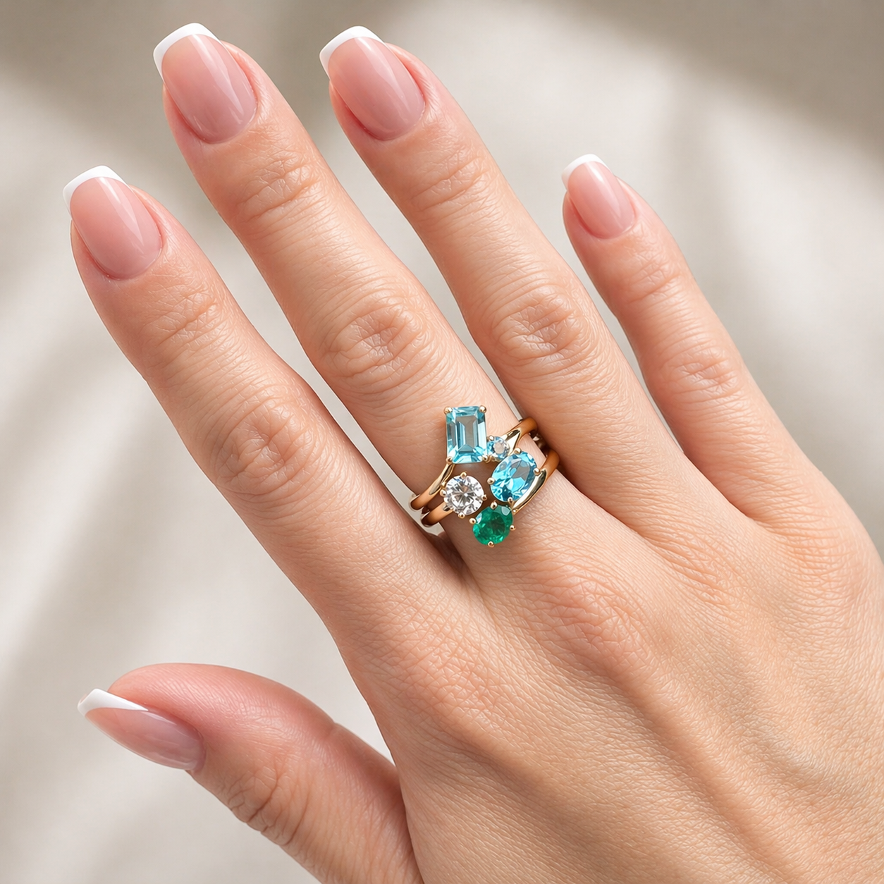 stacked vibrant gemstone rings