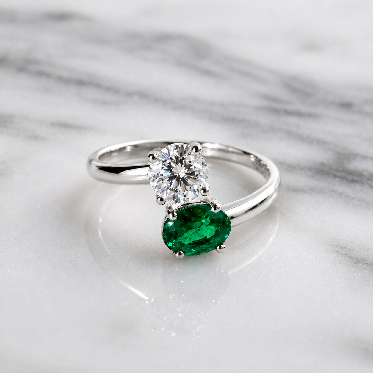 green emerald with diamond white gold
