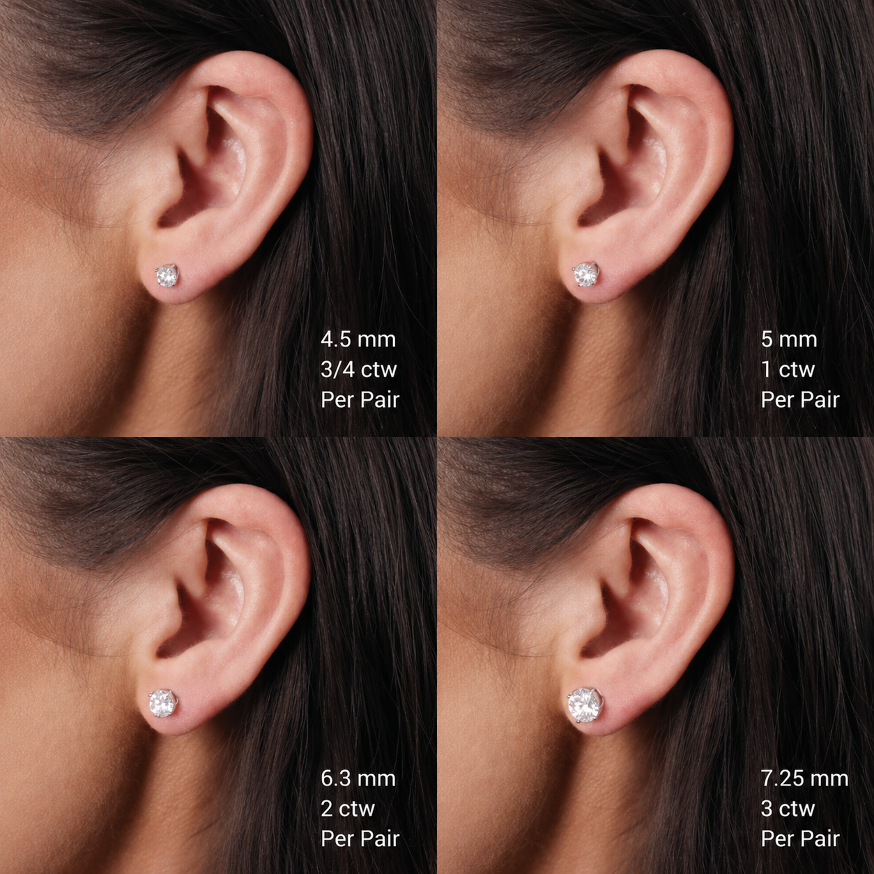 model showing stella stud carat weight reference